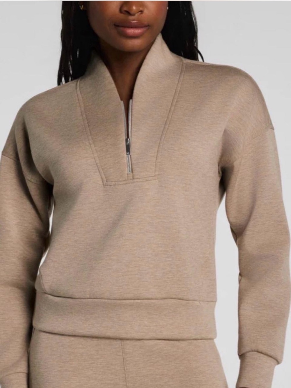 SPANX Half-Zip Cowl Sweatshirt in Taupe